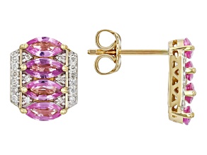Pink Sapphire And White Diamond 14k Yellow Gold Earrings 1.78ctw