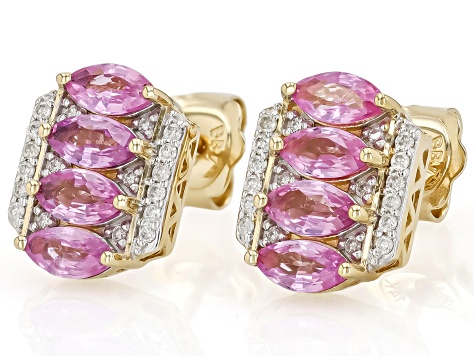 Pink Sapphire And White Diamond 14k Yellow Gold Earrings 1.78ctw