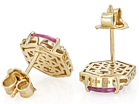Pink Sapphire And White Diamond 14k Yellow Gold Earrings 1.78ctw