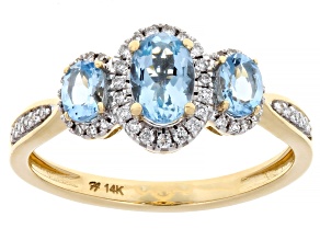 Santa Maria Aquamarine And White Diamond 14k Yellow Gold Halo Ring 0.89ctw