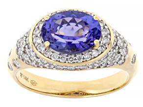 Tanzanite And White Diamond 14k Yellow Gold Ring 2.50ctw