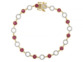 Picture of Malawi Magenta Garnet And White Diamond 14k Yellow Gold Bracelet 3.46ctw