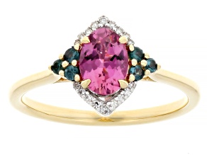 Pink Tourmaline with Color Change Garnet And White Diamond 14k Yellow Gold Ring 0.80ctw