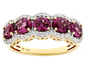 Malawi Magenta Garnet And White Diamond 14k Yellow Gold Ring 2.01ctw