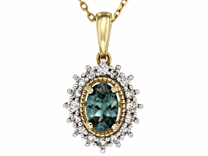 Montana Sapphire With White Diamond 14k Yellow Gold Pendant with 18" Chain 0.73ctw