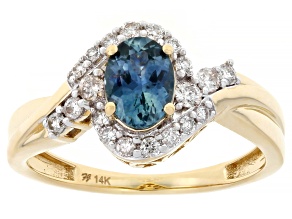 Montana Sapphire With White Diamond 14k Yellow Gold Ring 1.18ctw