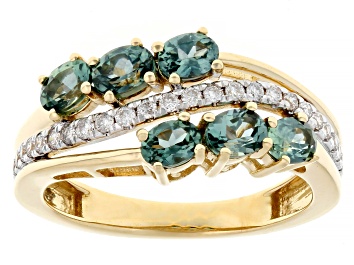 Blue Sapphire and White Diamond 10K Yellow Gold Ring 2.27ctw