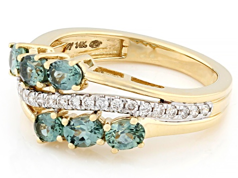 Montana Sapphire With White Diamond 14k Yellow Gold Ring 1.37ctw
