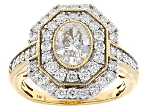 White Oval and Round Lab-Grown Diamond 14k Yellow Gold Halo Ring 1.95ctw