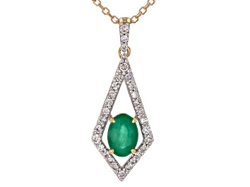 Picture of Zambian Emerald And White Diamond 10k Yellow Gold Pendant With 18" Chain 0.60ctw