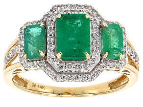 Zambian Emerald And White Diamond 14k Yellow Gold Ring 1.50ctw