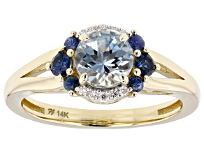Santa Maria Aquamarine, Sapphire And White Diamond 14k Yellow Gold Ring 0.81ctw