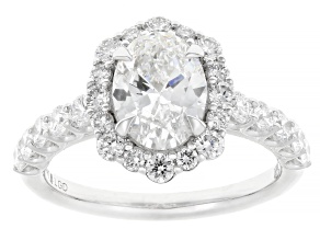 Oval and Round Lab-Grown Diamond Certified G VS 14K White Gold Halo Ring 2.50ctw
