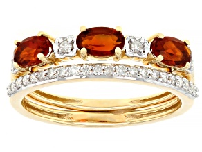 Madeira Citrine and White Diamond 14K Yellow Gold Band Ring Set of 2 0.80ctw