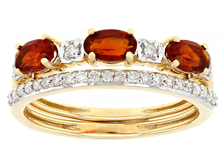 Madeira Citrine and White Diamond 14K Yellow Gold Band Ring Set of 2 0.80ctw