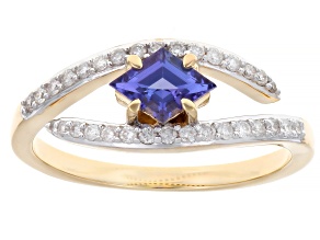 Tanzanite and White Diamond 14K Yellow Gold Bypass Ring 0.65ctw