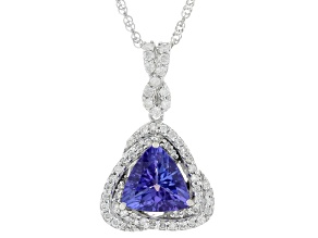 Tanzanite and White Diamond 14K White Gold Pendant With 18" Chain 1.08ctw