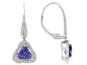 Tanzanite and White Diamond 14K White Gold Dangle Earrings 1.48ctw