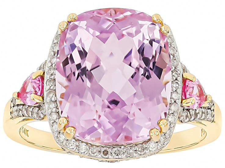 Kunzite With Pink Sapphire And White Diamond 14k Yellow Gold Ring 6.97ctw