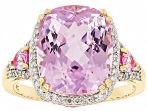 Kunzite With Pink Sapphire And White Diamond 14k Yellow Gold Ring 6.97ctw