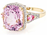 Kunzite With Pink Sapphire And White Diamond 14k Yellow Gold Ring 6.97ctw