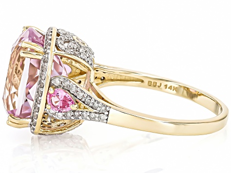 Kunzite With Pink Sapphire And White Diamond 14k Yellow Gold Ring 6.97ctw