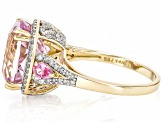 Kunzite With Pink Sapphire And White Diamond 14k Yellow Gold Ring 6.97ctw