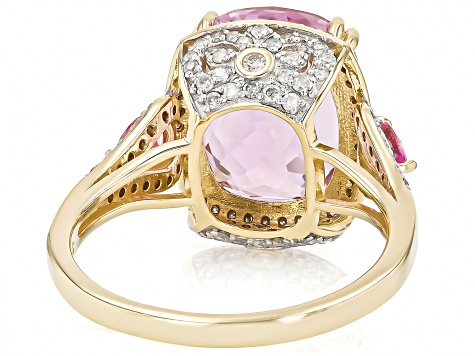 Kunzite With Pink Sapphire And White Diamond 14k Yellow Gold Ring 6.97ctw
