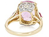 Kunzite With Pink Sapphire And White Diamond 14k Yellow Gold Ring 6.97ctw