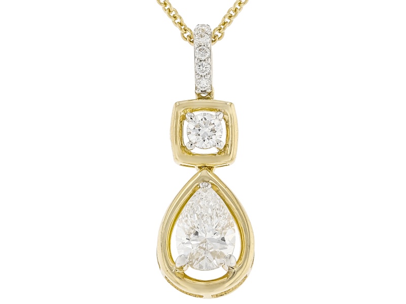 Pear Shape and Round Lab-Grown Diamond G VS 14K Yellow Gold Dangle Pendant With Chain 0.75ctw