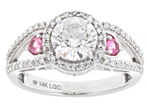 Certified White Lab-Grown Diamond G VS2 and Pink Spinel 14K White Gold Halo Ring 1.55ctw