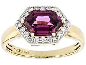 Grape Color Garnet And White Diamond 14k Yellow Gold Halo Ring 1.78ctw
