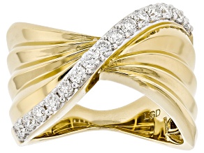 Round White Lab-Grown Diamond F VS-SI 18K Yellow Gold Over Sterling Silver Crossover Ring 0.50ctw