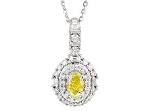 Yellow And White Lab-Grown Diamond F VS-SI Platinum Halo Pendant With Chain 0.95ctw
