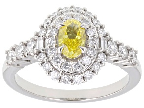 Yellow And White Lab-Grown Diamond F VS-SI Platinum Halo Ring 1.20ctw