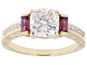 Certified White Lab-Grown Diamond F VS1 And Grape Color Garnet 14K Yellow Gold Ring 2.40ctw