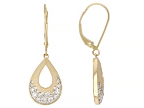 White Round Lab-Grown Diamond F VS-SI 10K Brushed Yellow Gold Dangle Earrings 0.60ctw