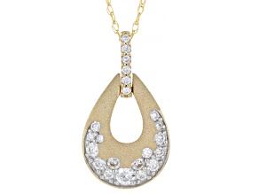 White Round Lab-Grown Diamond F VS-SI Brushed 10k Yellow Gold Pendant With Chain 0.50ctw