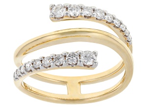 White Round Lab-Grown Diamond F VS-SI 10K Yellow Gold Bypass Ring 0.60ctw