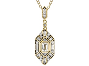 White Lab-Grown Diamond F VS-SI 18K Yellow Gold Over Silver Art Deco Pendant With Chain 0.50ctw
