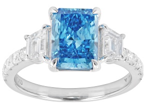 Certified Blue and White Lab-Grown Diamond F VS-SI 14K White Gold Ring 3.50ctw