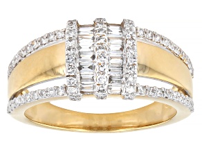 White Lab-Grown Diamond F VS-SI 18k Yellow Gold Over Sterling Silver Band Ring 0.55ctw