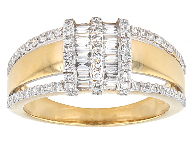 White Lab-Grown Diamond F VS-SI 18k Yellow Gold Over Sterling Silver Band Ring 0.55ctw