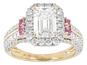 Certified White Lab-Grown Diamond F VS-SI And Pink Sapphire 14k Yellow Gold Ring 3.20ctw