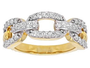 White Lab-Grown Diamond E-F VS-SI 18k Yellow Gold Over Sterling Silver Link Band Ring 0.60ctw