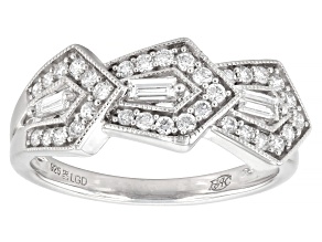 White Lab-Grown Diamond F VS-SI Platinum Over Sterling Silver Art Deco Band Ring 0.50ctw