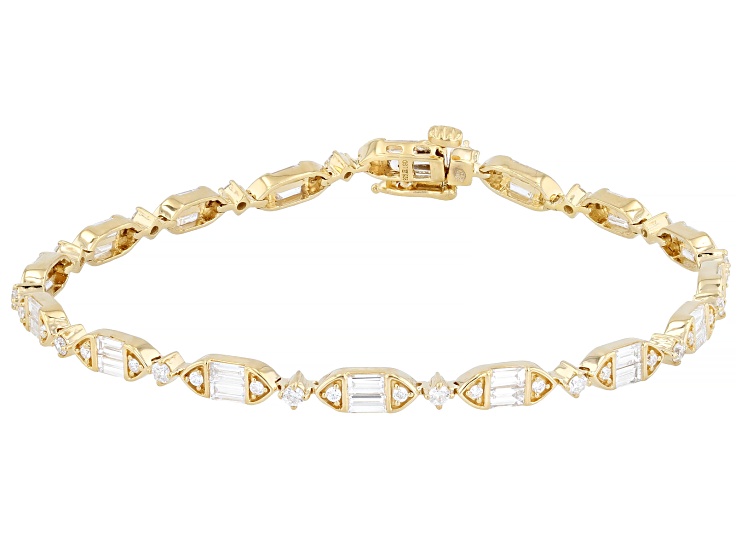 White Lab-Grown Diamond F VS-SI 18k Yellow Gold Over Sterling Silver Art Deco Bracelet 2.35ctw