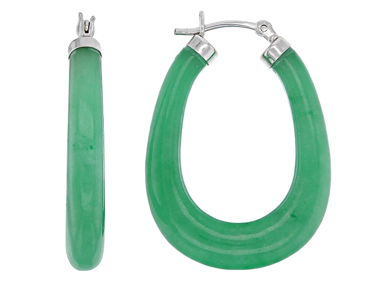 EVERGREEN - GIG Green Jadeite Rhodium Over Sterling Silver Hoop Earrings