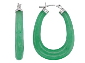 Green Jadeite Rhodium Over Sterling Silver Hoop Earrings 34x6mm