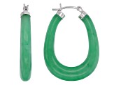 Green Jadeite Rhodium Over Sterling Silver Hoop Earrings